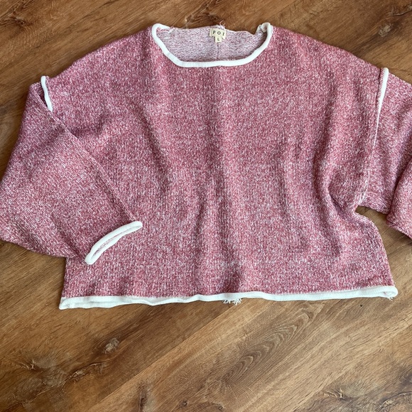 Pol Oversized Pink Rolled Edge Cropped Sweater Large - Picture 2 of 5